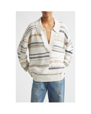 Twp Stripe Fringe Detail Stretch Silk & Linen Sweater Dress - Multicolor
