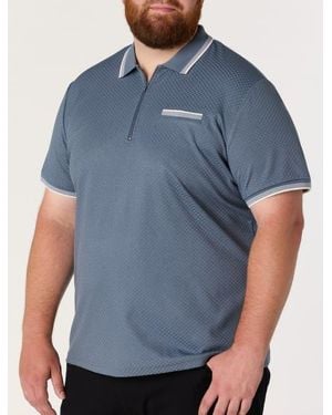True Nation by DXL Big & Tall Striped Zip-Placket Polo Shirt - Blue