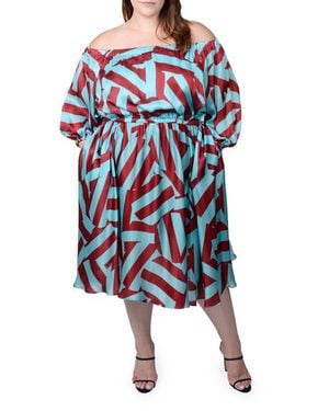 Mayes NYC Edwina Off The Shoulder Long Sleeve Dress - Multicolor