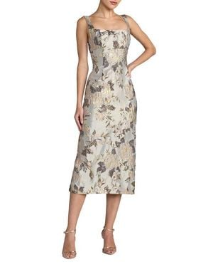Mac Duggal Brocade Sleeveless Square Neck Midi Dress - Natural