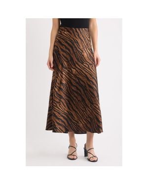 Anne Klein Print Pull-On Bias Flared Skirt - Brown