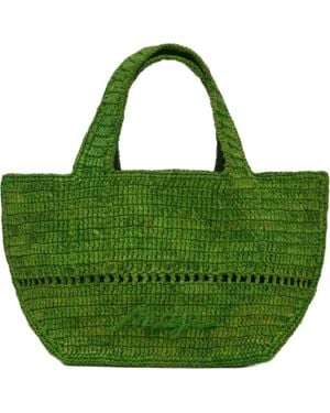 Maje Natural Raffia Mini Tote - Green