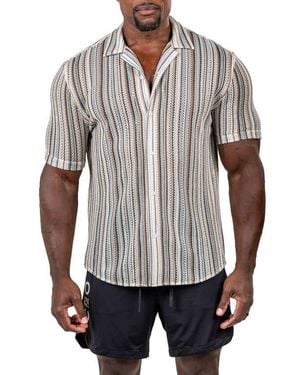 Maceoo Marthy Knit Short Sleeve Button-Up Shirt - Gray