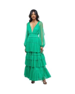 Warehouse Cinched Waist Maxi Dress - Green