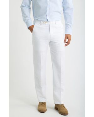 Berle Flat Front Stripe Cotton Seersucker Pants - White