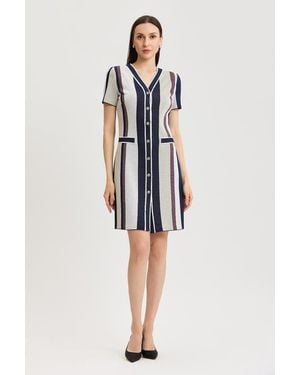 Ming Wang Button-Front Striped Soft Knit Dress - Multicolor