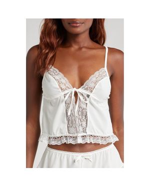 KAT THE LABEL Harriet Tie Front Lace Trim Crop Camisole - White