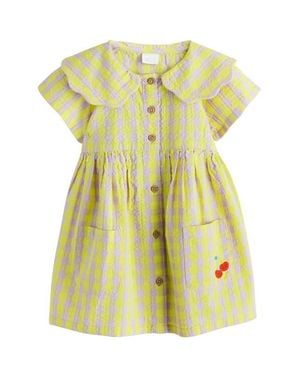 Next Kids' Scalloped Collar Gingham Seersucker Dress - Yellow