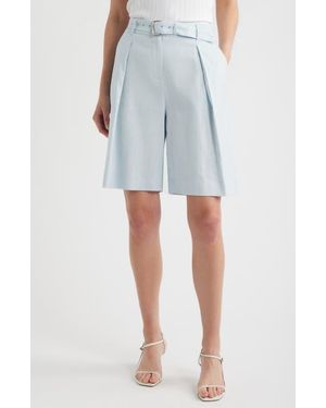 Halogen® Belted Pleated Longer Length Shorts - Blue