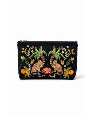 Elizabeth Scarlett Tropical Jaguar Velvet Everyday Pouch - Black