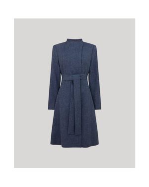 Really Wild Clothing Louise Funnel Herringbone Wool Coat - Blue