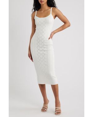 LoveShackFancy Opalina Sleeveless Mixed Stitch Midi Dress - White