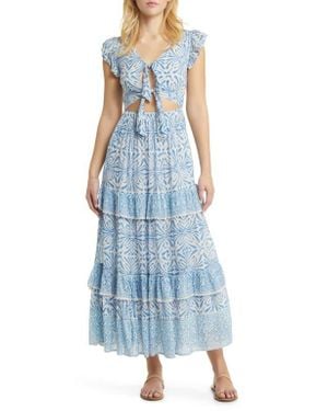Alicia Bell Cutout Tie Front Cotton & Silk Cover-Up Maxi Dress - Blue