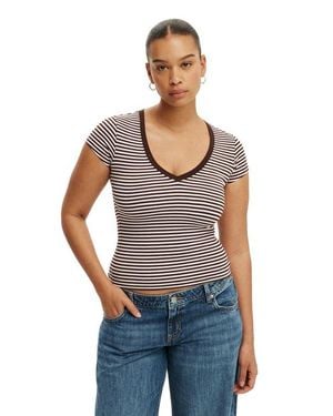 Cotton On All Day Deep V Ss Tee - Blue