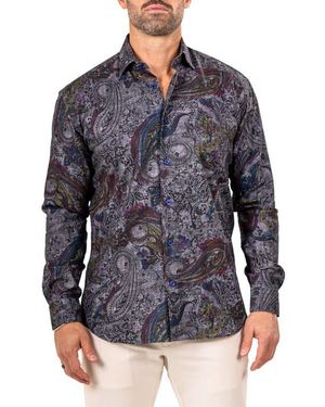 Maceoo Fibonacci Marthyr 0256 Paisley Contemporary Fit Button-Up Shirt - Blue