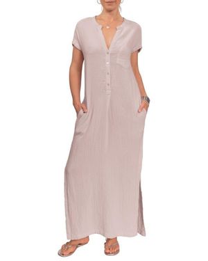 EVERYDAY RITUAL Stacey Split Neck Cotton Caftan - Pink
