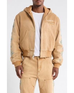 Nothing Grows Overnight Studded Cotton Canvas Hooded Jacket - Natural