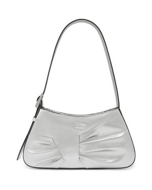 BEHNO Mini Leena Crosshatched Metallic Leather Shoulder Bag - Gray