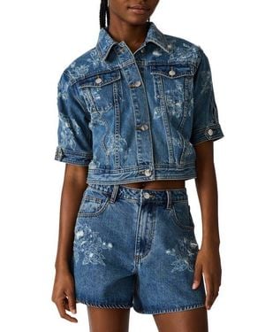 Steve Madden Distressed Short Sleeve Denim Jacket - Blue