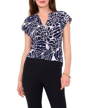 Chaus Print Split Neck Top - Blue