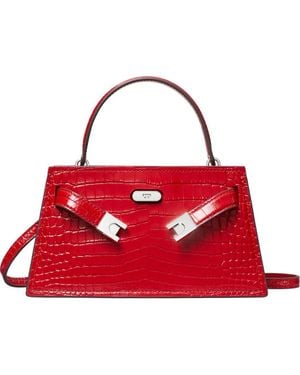 Tory Burch Mini Lee Radziwill Croc Embossed Leather Satchel - Red