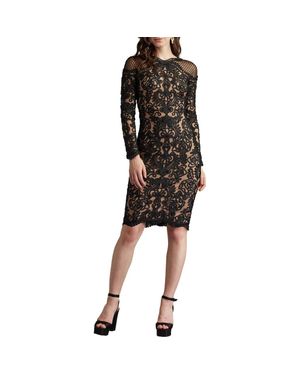 Tadashi Shoji Scroll Lace Long Sleeve Cocktail Dress - Black