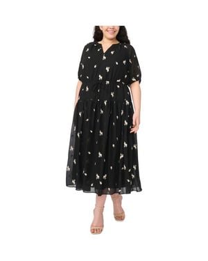 Cece Print Tie Waist Midi Dress - Black