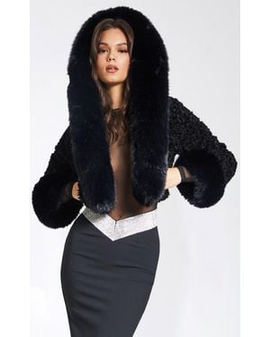 Miss Circle Kali Cropped Faux Fur Jacket With Hood - Black