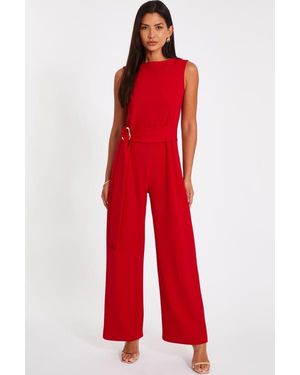 Quiz Scuba Crepe Jumpsuit With Buckle - Red