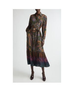 Etro Paisley Print Long Sleeve Shirtdress - Green