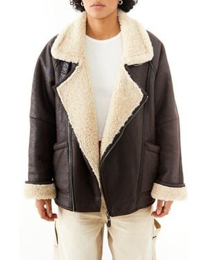 BDG Ella Faux Shearling Lined Faux Leather Aviator Jacket - Black