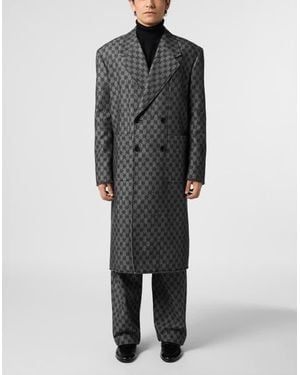 Philipp Plein Denim Coat Jacquard Monogram - Gray