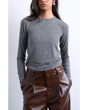 TOPSHOP Long Sleeve Rib Top - Gray