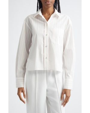 Vince Stripe Crop Poplin Shirt - White