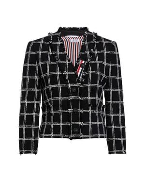 Thom Browne Windowpane Check V-Neck Cardigan Jacket - Black