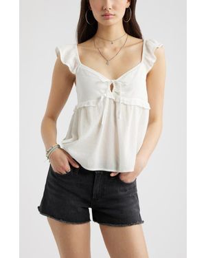 BP. Tie Front Flutter Sleeve Babydoll Top - White