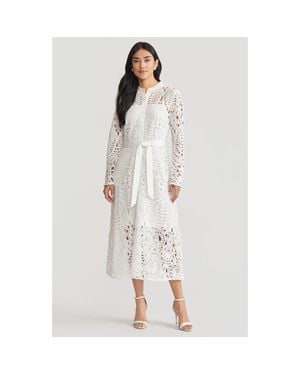 Ming Wang Fit-N-Flare Lined Laced Midi Dress - White