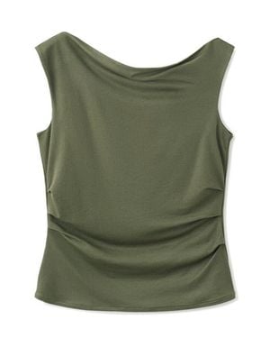 Mango Draped Neck Asymmetric Top - Green