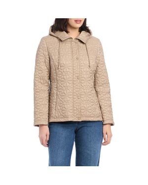 Kate Spade Water Resistant Hooded Floral Quilted Short Jacket - Natural
