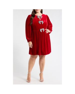 Sugarlips Glow Bow Velvet Long Sleeve Dress - Red