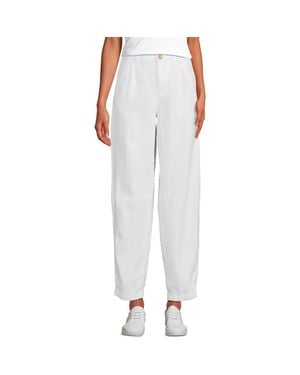 Lands' End Tall Linen High Rise Pleated Barrel Leg Ankle Pants - Gray