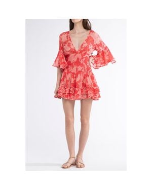 Sunday Saint Tropez Jenina Cover-Up Flower Mini Dress - Red