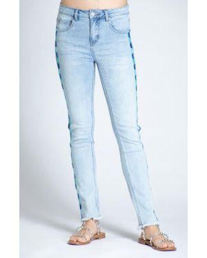 Apny Emma Embroidered Frayed Skinny Jeans - Blue