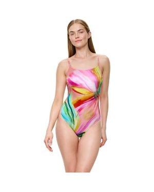 Gottex Floral Rhythm Round Neck One Piece - Red