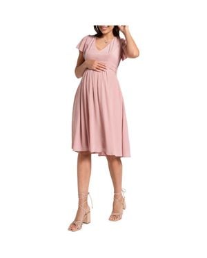 Seraphine Flutter Sleeve Maternity/Nursing Dress - Pink