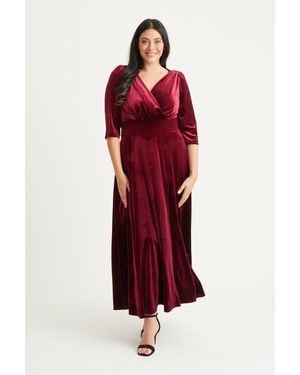 Scarlett & Jo Verity Velvet 3/4 Sleeve Maxi Dress - Red