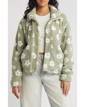 Thread & Supply Floral Print High Pile Fleece Jacket - Green