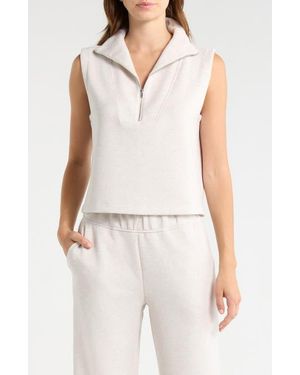 Mpg Dreamweave Sleeveless Half Zip Mock Neck Top - White