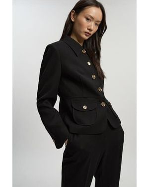Karen Millen Textured Compact Stretch Tailored Jacket - Black
