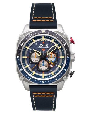AVI-8 Hawker Hunter Atlas Pavillion Dual Time Chronograph Leather Strap Watch, 43Mm - Gray
